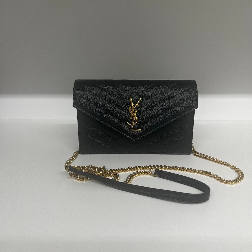 Saint Laurent - Cassandre Envelope Chain Wallet in Grain De Poudre Leather